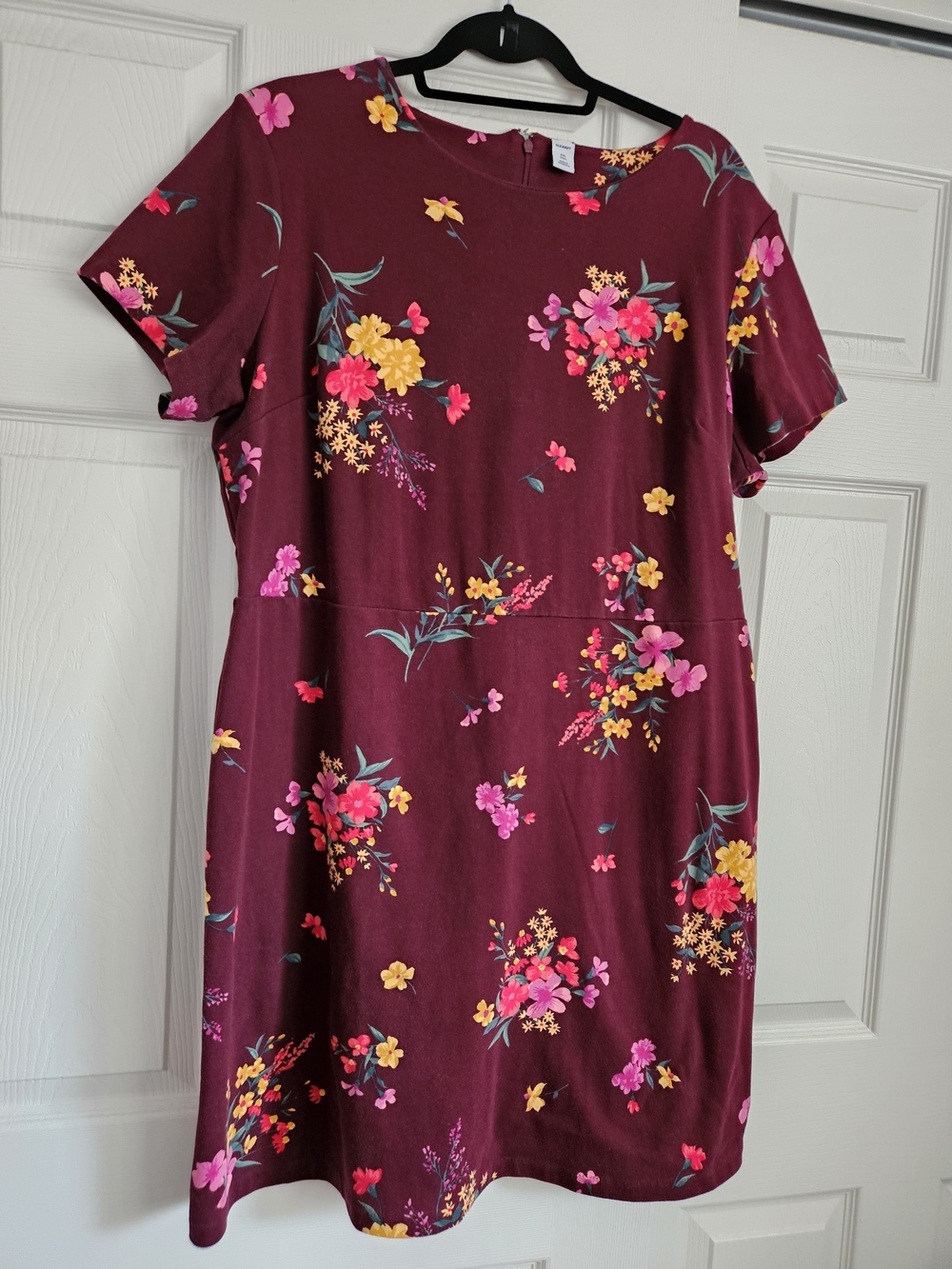 Old Navy Burgundy Floral Short-Sleeve A-Line Dress